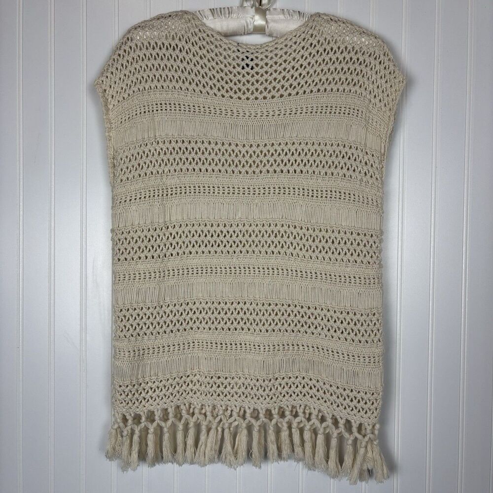 Womens Open Crochet Bohemian Cotton Top Size S Ivory Hippie Festival Gypsy Rodeo - Picture 9 of 12